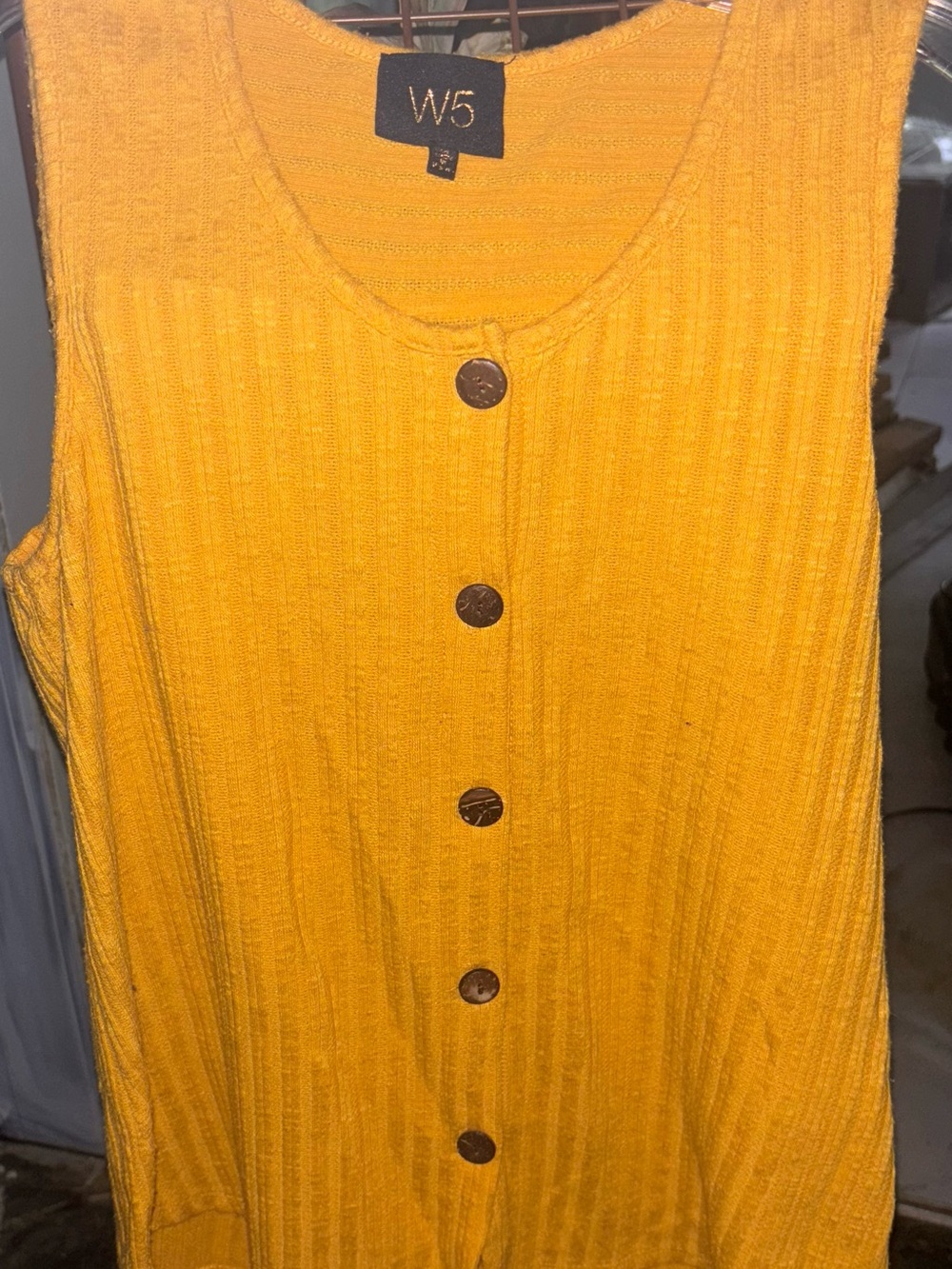 W5 Mustard Ribbed Button-Front Tank Top